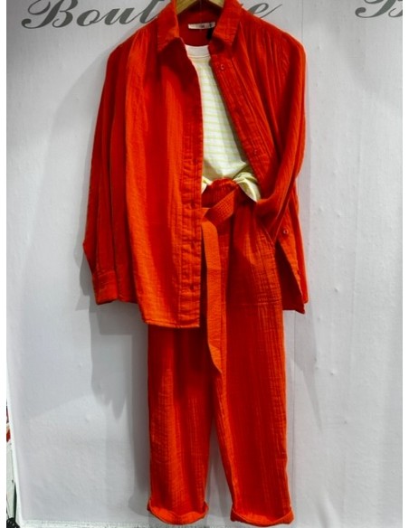 Chemise Madrid gaze de coton corail Hod-Paris