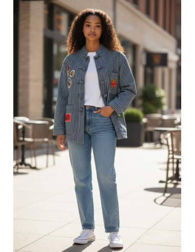 VESTE CANDICE PATCH DENIM STRIPE 2 EN 1 HOD-PARIS