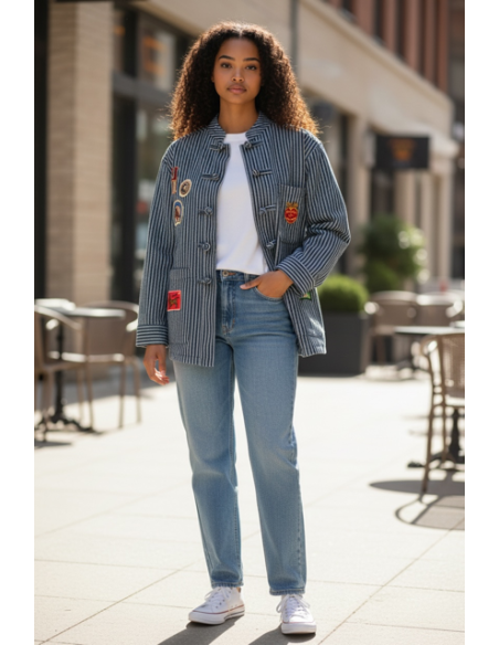 VESTE CANDICE PATCH DENIM STRIPE 2 EN 1 HOD-PARIS