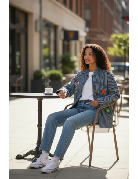 VESTE CANDICE PATCH DENIM STRIPE 2 EN 1 HOD-PARIS