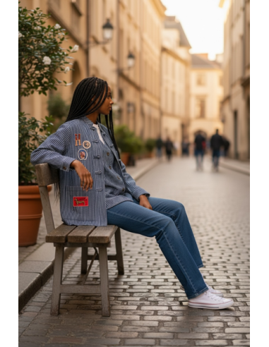 VESTE CANDICE PATCH DENIM STRIPE 2 EN 1 HOD-PARIS
