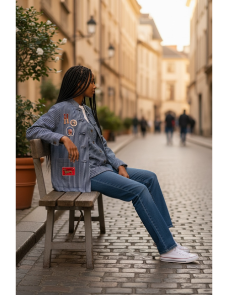 VESTE CANDICE PATCH DENIM STRIPE 2 EN 1 HOD-PARIS