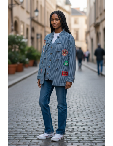 VESTE CANDICE PATCH DENIM STRIPE 2 EN 1 HOD-PARIS