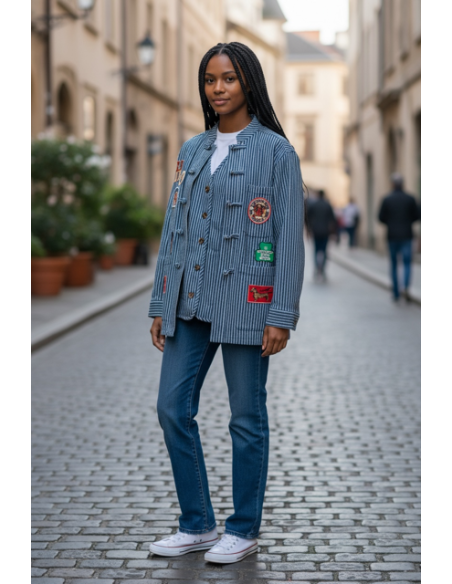 VESTE CANDICE PATCH DENIM STRIPE 2 EN 1 HOD-PARIS