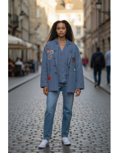 VESTE CANDICE PATCH DENIM STRIPE 2 EN 1 HOD-PARIS