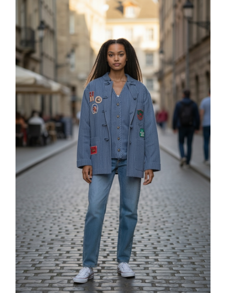 VESTE CANDICE PATCH DENIM STRIPE 2 EN 1 HOD-PARIS