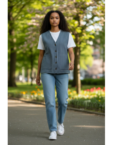 VESTE CANDICE PATCH DENIM STRIPE 2 EN 1 HOD-PARIS