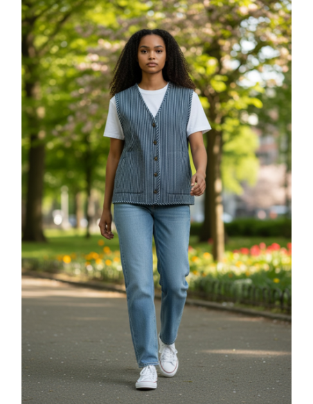 VESTE CANDICE PATCH DENIM STRIPE 2 EN 1 HOD-PARIS